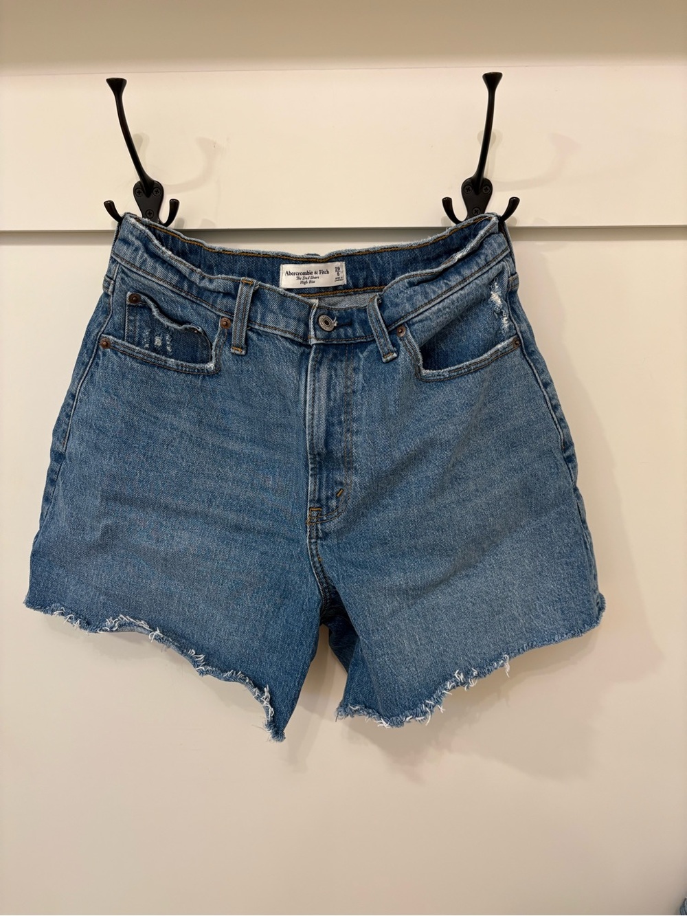 Abercrombie & Fitch Blue Denim Frayed Hem High-Rise Shorts